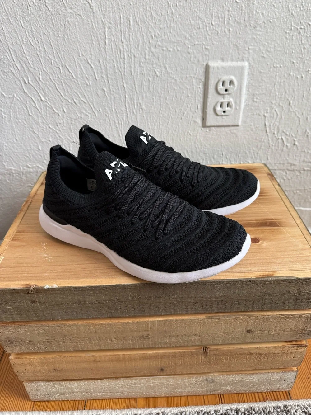 APL Black Knit Slip-On Sneakers with White Soles